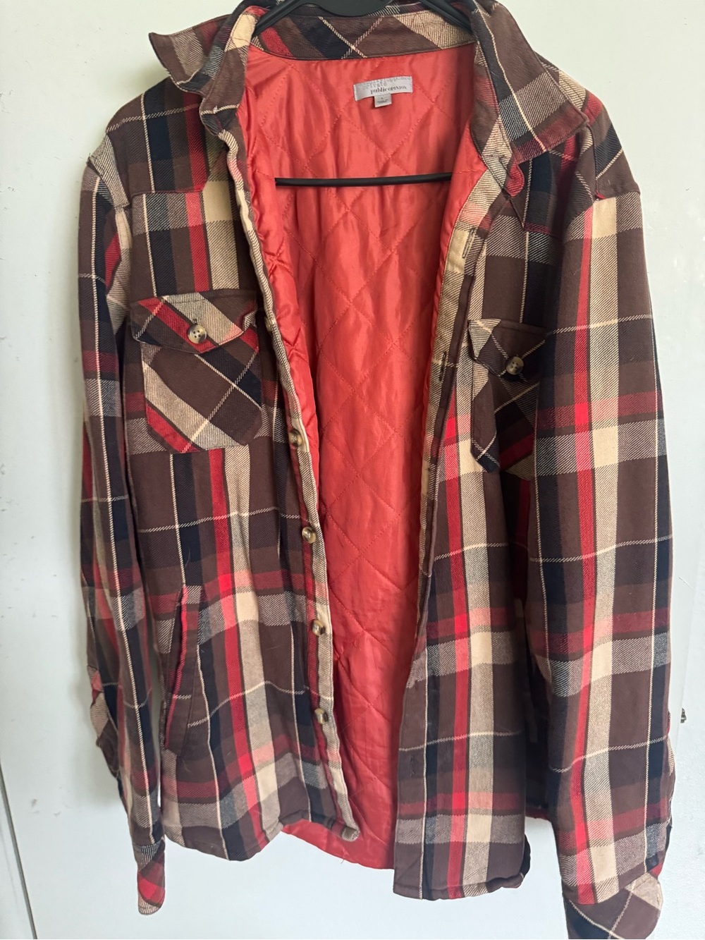 Quilted-Lined Plaid Shirt Jacket - Brown/Red